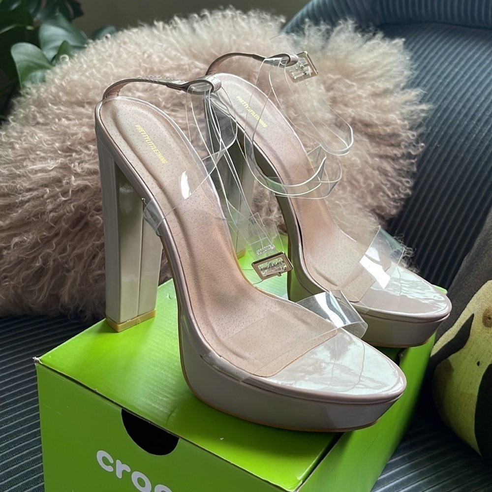 Pretty little thing clear strappy platform heel size 8.5